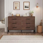 Commode à 6 tiroirs, grande commode en bois pour chambre à coucher, organisateur de placard autoportant pour salon et entrée