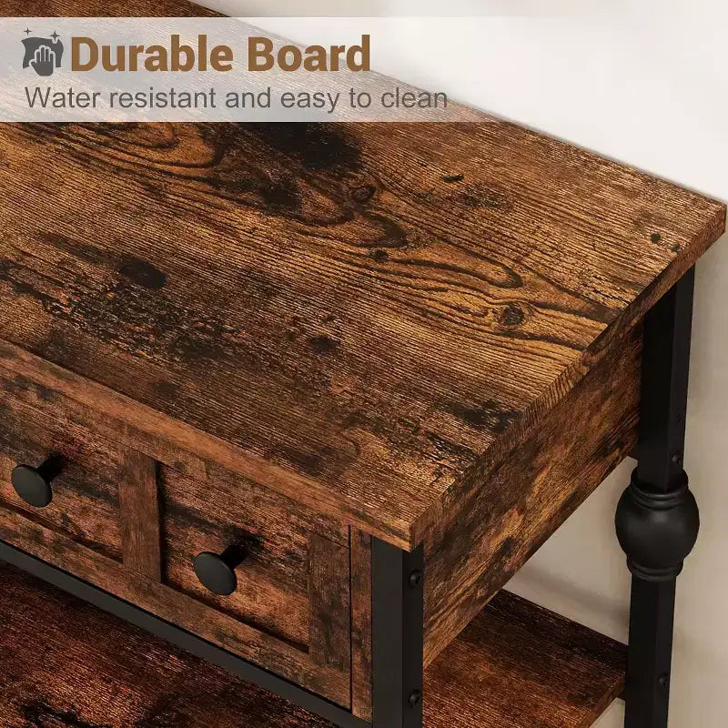 Console industrielle avec 3 tiroirs, table d'entrée et de canapé à 3 niveaux, table derrière le canapé à cadre métallique, table de rangement pour couloir