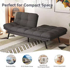 Canapé futon convertible, Causeuse convertible, Canapé en tissu de lin avec dossier et accoudoirs réglables pour salon, chambre d'amis - Gris clair