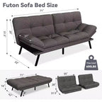 Canapé futon convertible, Causeuse convertible, Canapé en tissu de lin avec dossier et accoudoirs réglables pour salon, chambre d'amis - Gris clair