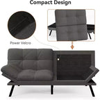Canapé futon convertible, Causeuse convertible, Canapé en tissu de lin avec dossier et accoudoirs réglables pour salon, chambre d'amis - Gris clair