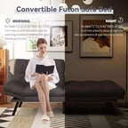 Canapé futon convertible, Causeuse convertible, Canapé en tissu de lin avec dossier et accoudoirs réglables pour salon, chambre d'amis - Gris clair