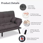 Canapé futon convertible, Causeuse convertible, Canapé en tissu de lin avec dossier et accoudoirs réglables pour salon, chambre d'amis - Gris clair
