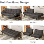 Canapé futon convertible, Causeuse convertible, Canapé en tissu de lin avec dossier et accoudoirs réglables pour salon, chambre d'amis - Gris clair