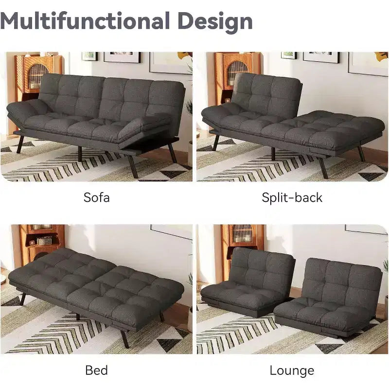 Canapé futon convertible, Causeuse convertible, Canapé en tissu de lin avec dossier et accoudoirs réglables pour salon, chambre d'amis - Gris clair
