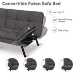Canapé futon convertible, Causeuse convertible, Canapé en tissu de lin avec dossier et accoudoirs réglables pour salon, chambre d'amis - Gris clair