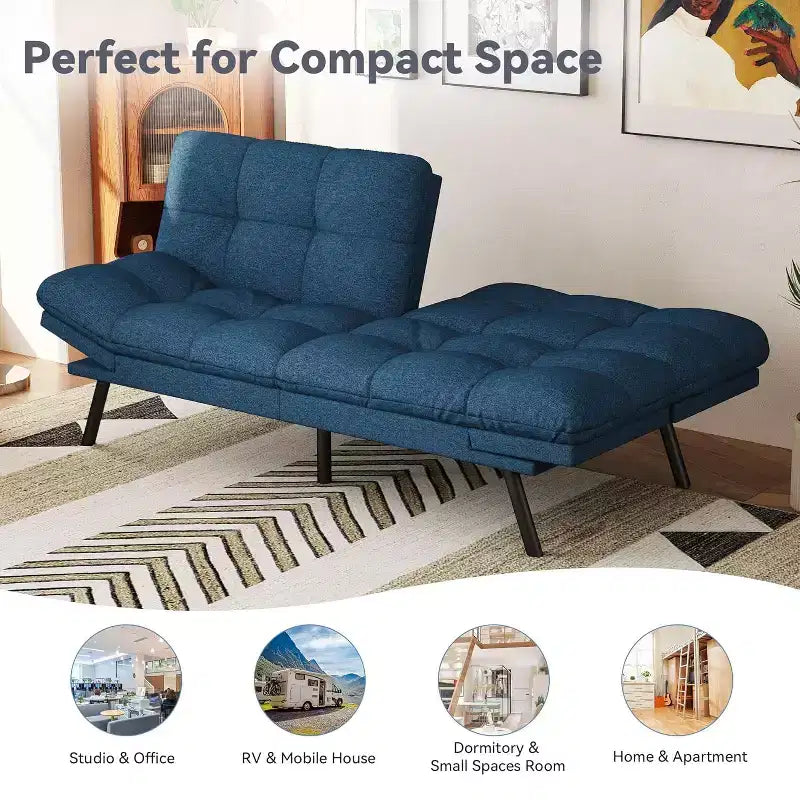 Canapé futon convertible, Causeuse convertible, Canapé en tissu de lin avec dossier et accoudoirs réglables pour salon, chambre d'amis - Gris clair