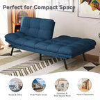 Canapé futon convertible, Causeuse convertible, Canapé en tissu de lin avec dossier et accoudoirs réglables pour salon, chambre d'amis - Gris clair
