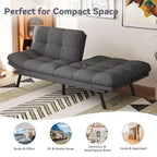 Canapé futon convertible, Causeuse convertible, Canapé en tissu de lin avec dossier et accoudoirs réglables pour salon, chambre d'amis - Gris clair