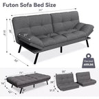 Canapé futon convertible, Causeuse convertible, Canapé en tissu de lin avec dossier et accoudoirs réglables pour salon, chambre d'amis - Gris clair