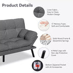 Canapé futon convertible, Causeuse convertible, Canapé en tissu de lin avec dossier et accoudoirs réglables pour salon, chambre d'amis - Gris clair