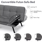 Canapé futon convertible, Causeuse convertible, Canapé en tissu de lin avec dossier et accoudoirs réglables pour salon, chambre d'amis - Gris clair