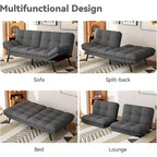 Canapé futon convertible, Causeuse convertible, Canapé en tissu de lin avec dossier et accoudoirs réglables pour salon, chambre d'amis - Gris clair