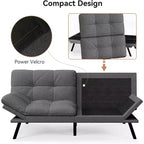 Canapé futon convertible, Causeuse convertible, Canapé en tissu de lin avec dossier et accoudoirs réglables pour salon, chambre d'amis - Gris clair