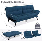Canapé futon convertible, Causeuse convertible, Canapé en tissu de lin avec dossier et accoudoirs réglables pour salon, chambre d'amis - Gris clair