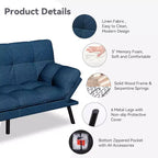Canapé futon convertible, Causeuse convertible, Canapé en tissu de lin avec dossier et accoudoirs réglables pour salon, chambre d'amis - Gris clair