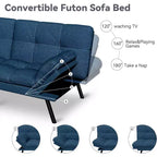 Canapé futon convertible, Causeuse convertible, Canapé en tissu de lin avec dossier et accoudoirs réglables pour salon, chambre d'amis - Gris clair