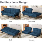 Canapé futon convertible, Causeuse convertible, Canapé en tissu de lin avec dossier et accoudoirs réglables pour salon, chambre d'amis - Gris clair