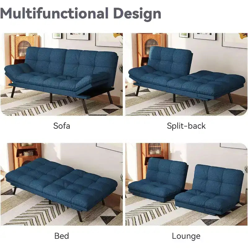 Canapé futon convertible, Causeuse convertible, Canapé en tissu de lin avec dossier et accoudoirs réglables pour salon, chambre d'amis - Gris clair