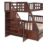 Lit superposé double sur toute la longueur avec tiroirs et escalier de rangement, cadre de lit superposé détachable en bois massif convertible