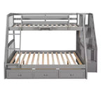 Lit superposé double sur toute la longueur avec tiroirs et escalier de rangement, cadre de lit superposé détachable en bois massif convertible