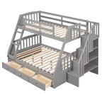 Lit superposé double sur toute la longueur avec tiroirs et escalier de rangement, cadre de lit superposé détachable en bois massif convertible