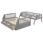 Lit superposé double sur toute la longueur avec tiroirs et escalier de rangement, cadre de lit superposé détachable en bois massif convertible