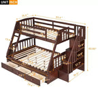 Lit superposé double sur toute la longueur avec tiroirs et escalier de rangement, cadre de lit superposé détachable en bois massif convertible