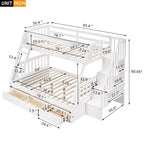 Lit superposé double sur toute la longueur avec tiroirs et escalier de rangement, cadre de lit superposé détachable en bois massif convertible