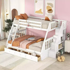 Lit superposé double sur toute la longueur avec tiroirs et escalier de rangement, cadre de lit superposé détachable en bois massif convertible