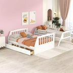 Lit superposé double sur toute la longueur avec tiroirs et escalier de rangement, cadre de lit superposé détachable en bois massif convertible