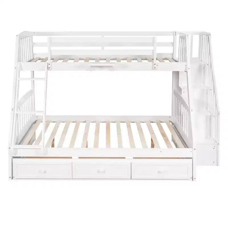 Lit superposé double sur toute la longueur avec tiroirs et escalier de rangement, cadre de lit superposé détachable en bois massif convertible