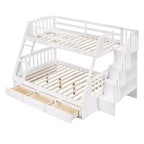 Lit superposé double sur toute la longueur avec tiroirs et escalier de rangement, cadre de lit superposé détachable en bois massif convertible