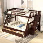 Lit superposé double sur toute la longueur avec tiroirs et escalier de rangement, cadre de lit superposé détachable en bois massif convertible