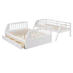 Lit superposé double sur toute la longueur avec tiroirs et escalier de rangement, cadre de lit superposé détachable en bois massif convertible