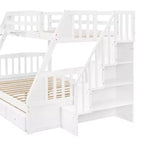 Lit superposé double sur toute la longueur avec tiroirs et escalier de rangement, cadre de lit superposé détachable en bois massif convertible