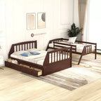 Lit superposé double sur toute la longueur avec tiroirs et escalier de rangement, cadre de lit superposé détachable en bois massif convertible