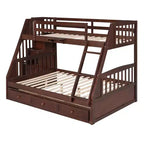 Lit superposé double sur toute la longueur avec tiroirs et escalier de rangement, cadre de lit superposé détachable en bois massif convertible