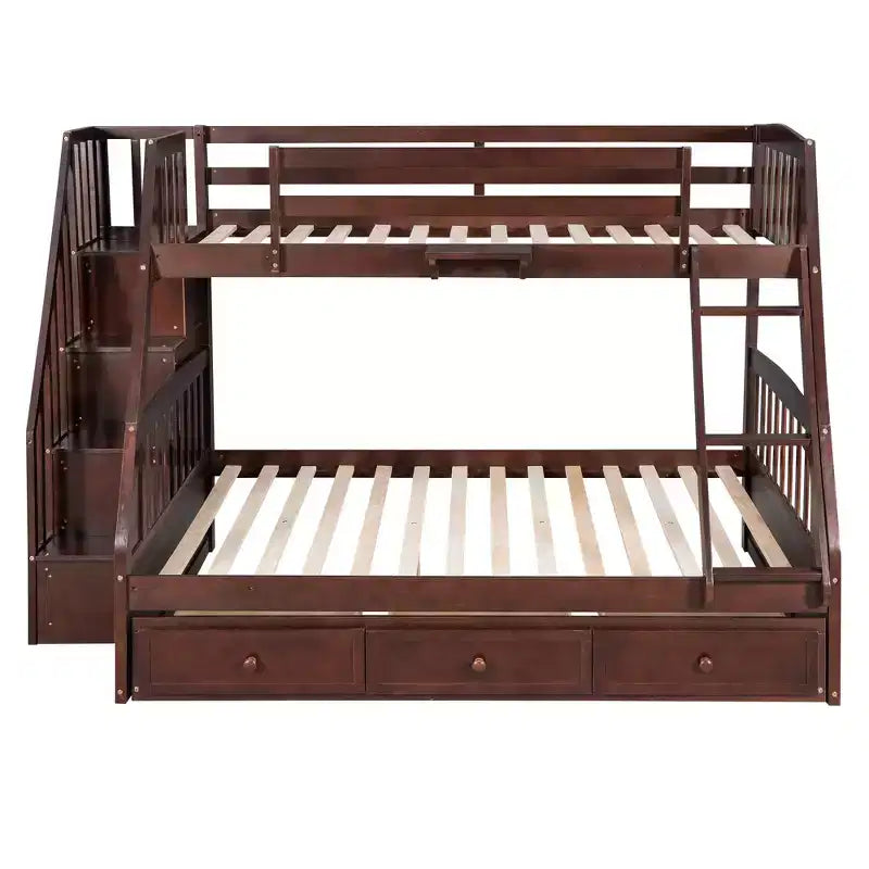 Lit superposé double sur toute la longueur avec tiroirs et escalier de rangement, cadre de lit superposé détachable en bois massif convertible