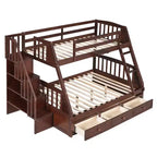 Lit superposé double sur toute la longueur avec tiroirs et escalier de rangement, cadre de lit superposé détachable en bois massif convertible