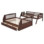 Lit superposé double sur toute la longueur avec tiroirs et escalier de rangement, cadre de lit superposé détachable en bois massif convertible