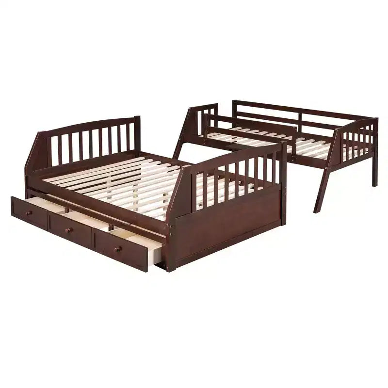 Lit superposé double sur toute la longueur avec tiroirs et escalier de rangement, cadre de lit superposé détachable en bois massif convertible