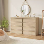 Commode à 8 tiroirs pour chambre à coucher, commode en chêne naturel de 137 cm de large, organisateur en bois pour salon, chambre d'enfant, entrée