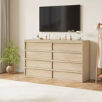Commode à 8 tiroirs pour chambre à coucher, commode en chêne naturel de 137 cm de large, organisateur en bois pour salon, chambre d'enfant, entrée