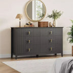 Commode haute cannelée, armoire de rangement en bois à 5 tiroirs pour chambre et salon