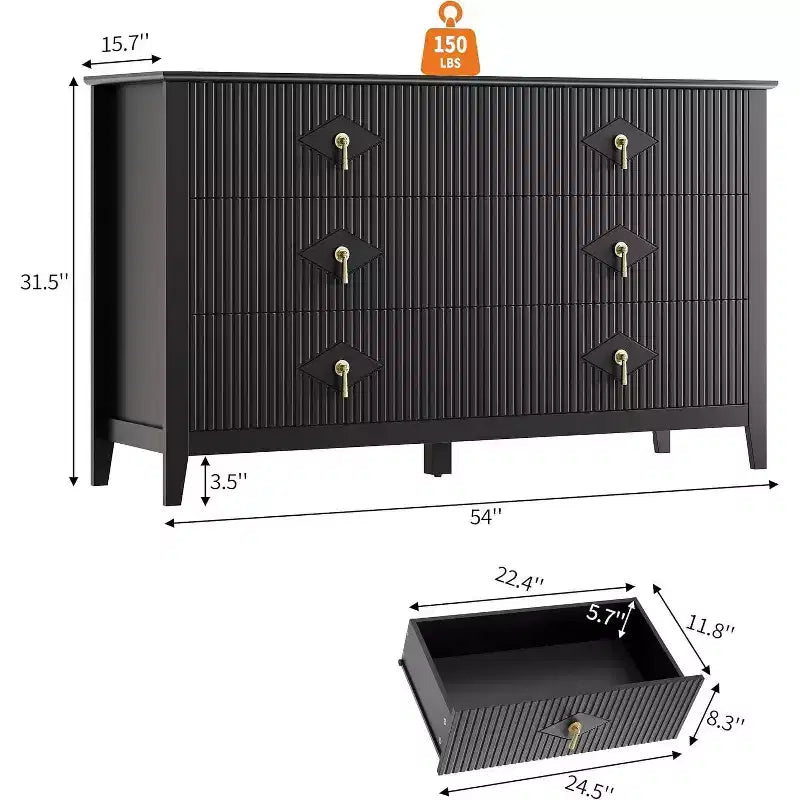 Commode haute cannelée, armoire de rangement en bois à 5 tiroirs pour chambre et salon