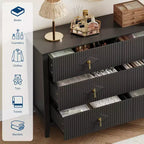 Commode haute cannelée, armoire de rangement en bois à 5 tiroirs pour chambre et salon