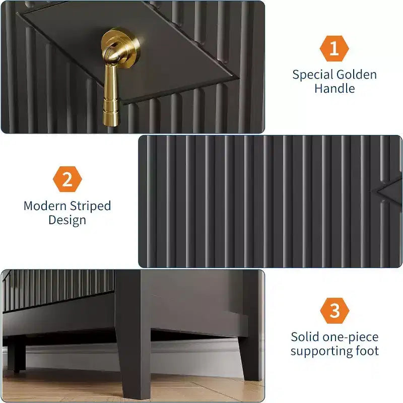Commode haute cannelée, armoire de rangement en bois à 5 tiroirs pour chambre et salon