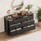 Commode haute cannelée, armoire de rangement en bois à 5 tiroirs pour chambre et salon