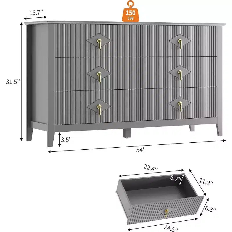 Commode haute cannelée, armoire de rangement en bois à 5 tiroirs pour chambre et salon